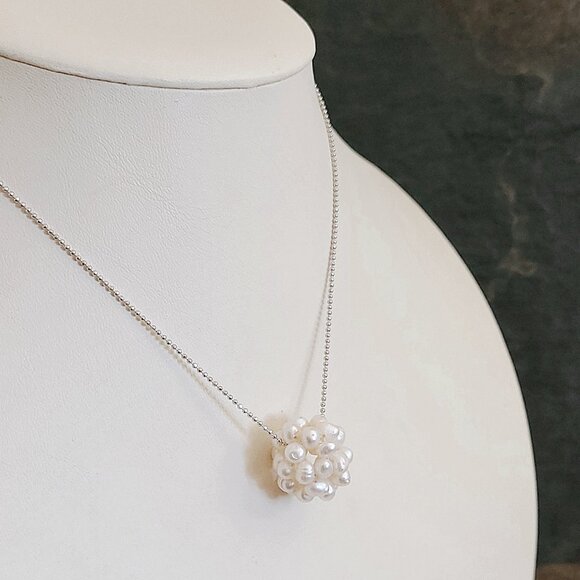 Real Pearl Pendant Necklace Freshwater Cluster Sterling Silver - Picture 4 of 12